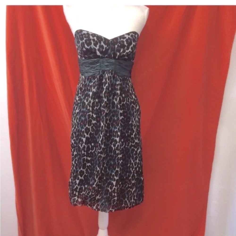 Nicole Miller Collection strapless bubble hem party dress cheetah 6 cocktail nye